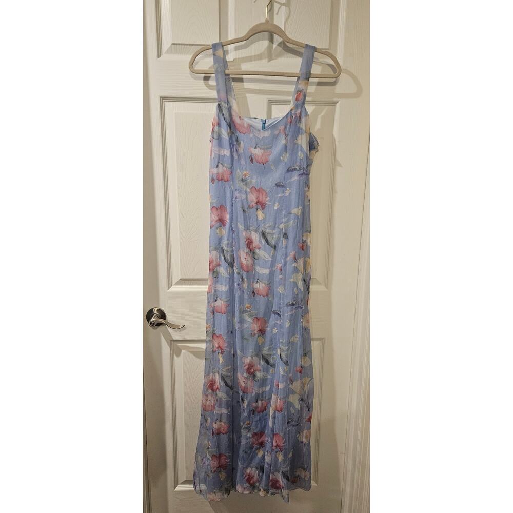 Vintage Ursula of Switzerland Maxi Dress Set 10‎ Blue Floral Sheer Jacket - Picture 8 of 9